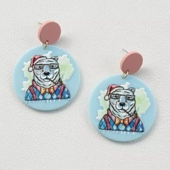 *50% OFF! Preppy Polar Bear Earrings plaid vest winter beanie snow hat - Picture 1 of 3